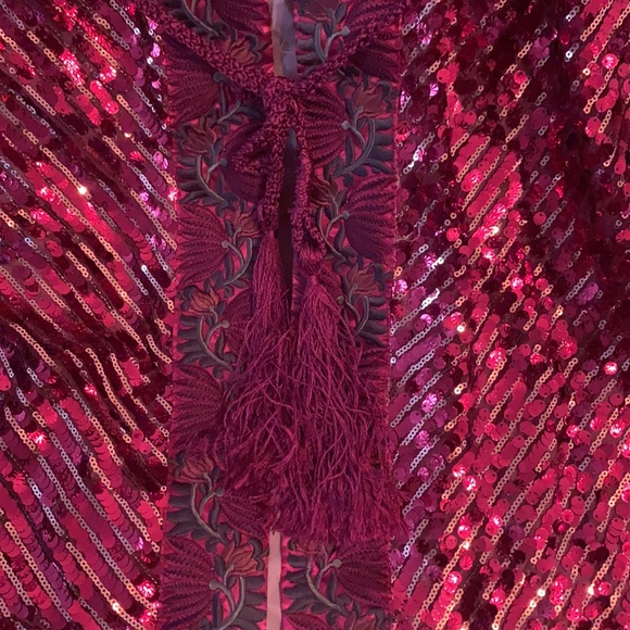 NWOT FREE PEOPLE Red Sequin Long Belted Duster - Picture 7 of 12